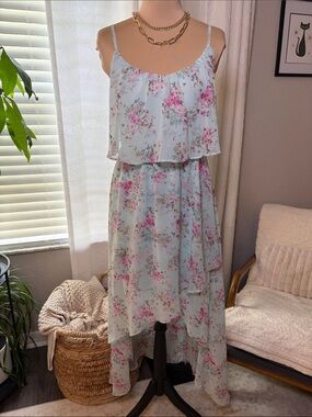 Disney Cinderella blue floral print scoop neck hi low dress size medium